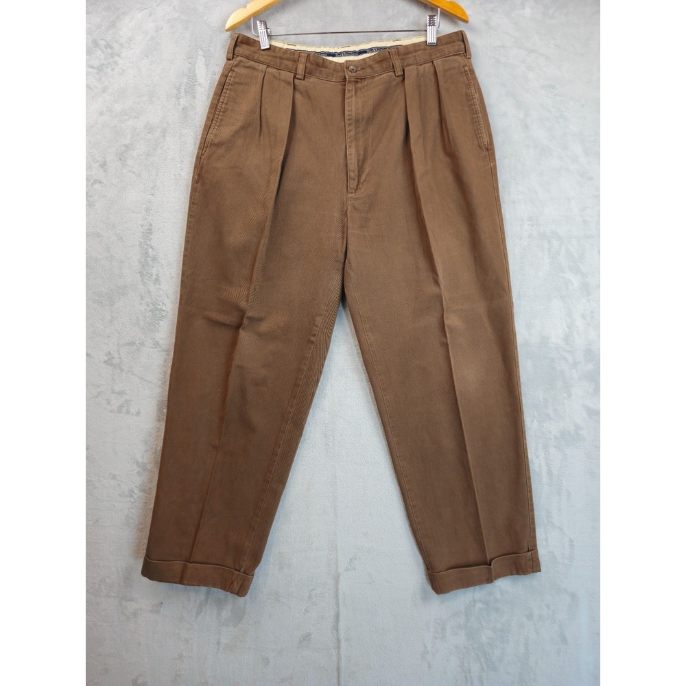 Polo Ralph Lauren Andrew Pant 35x28.5 Pleated Cuff Trouser Chino Vintage Brown